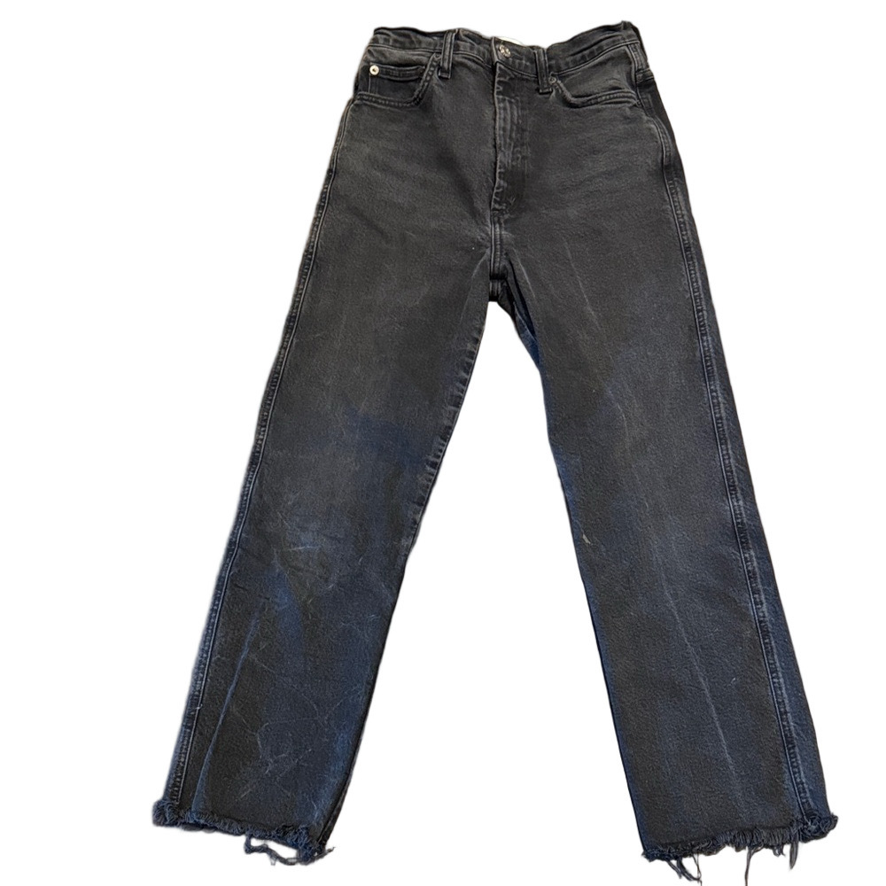 Agolde Women's Distressed Black Straight Leg Raw Hem Denim Jeans Size 26